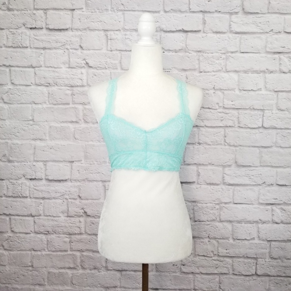 Megan turquoise lace racer back bralette NWOT